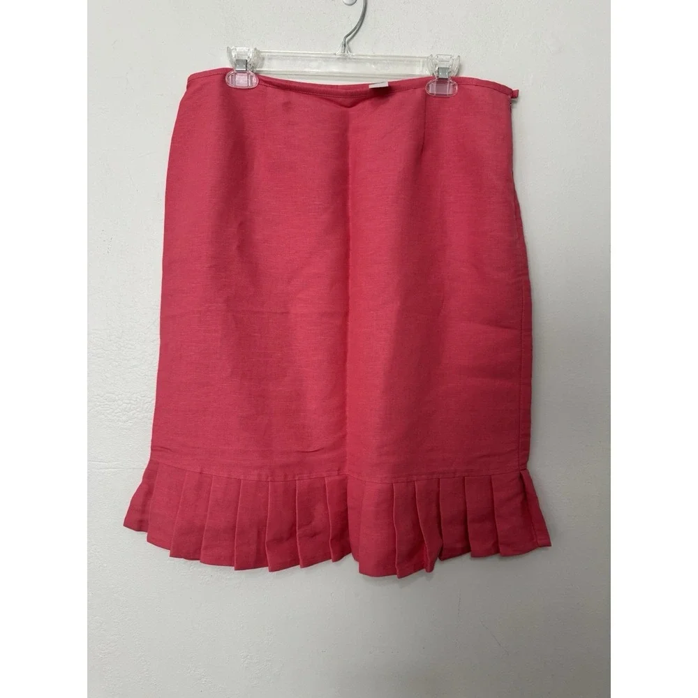 Emma James Mauve‎ Rose Linen Blend Career Skirt Pleated Flare Hem Knee Length 14